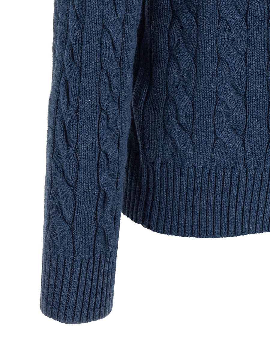 Polo Ralph Lauren Cotton Braided Sweater For Men Blue 100 Percent Cotton Texture Braids Front Logo Embroidery