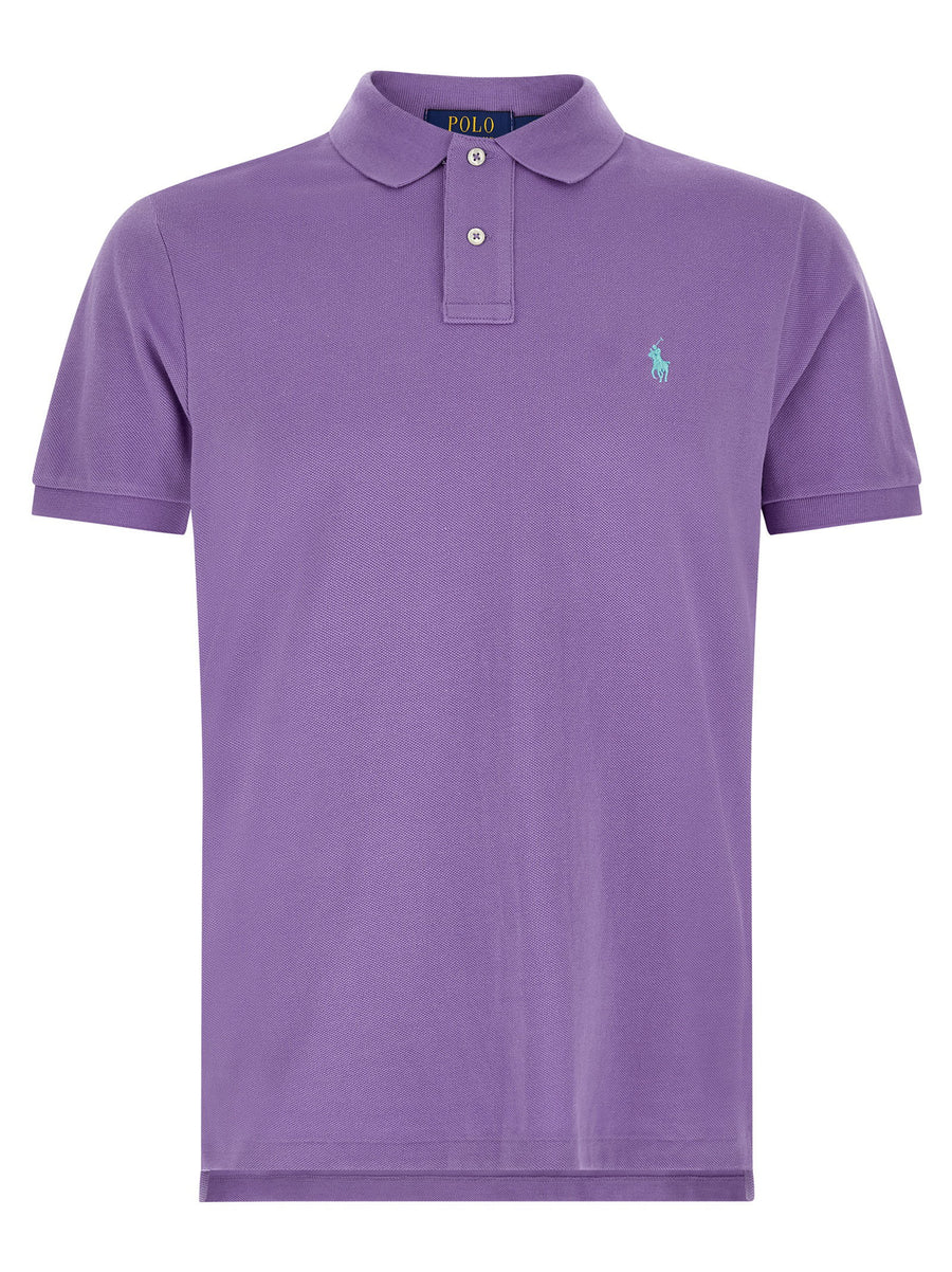 Polo Ralph Lauren Polo Shirt 100 Percent Cotton Pique With Purple Logo Embroidery For Men Timeless Classic