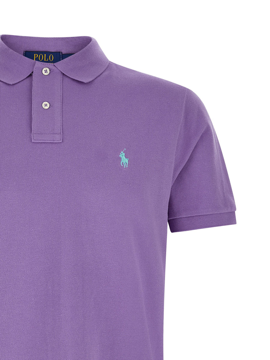 Polo Ralph Lauren Polo Shirt 100 Percent Cotton Pique With Purple Logo Embroidery For Men Timeless Classic