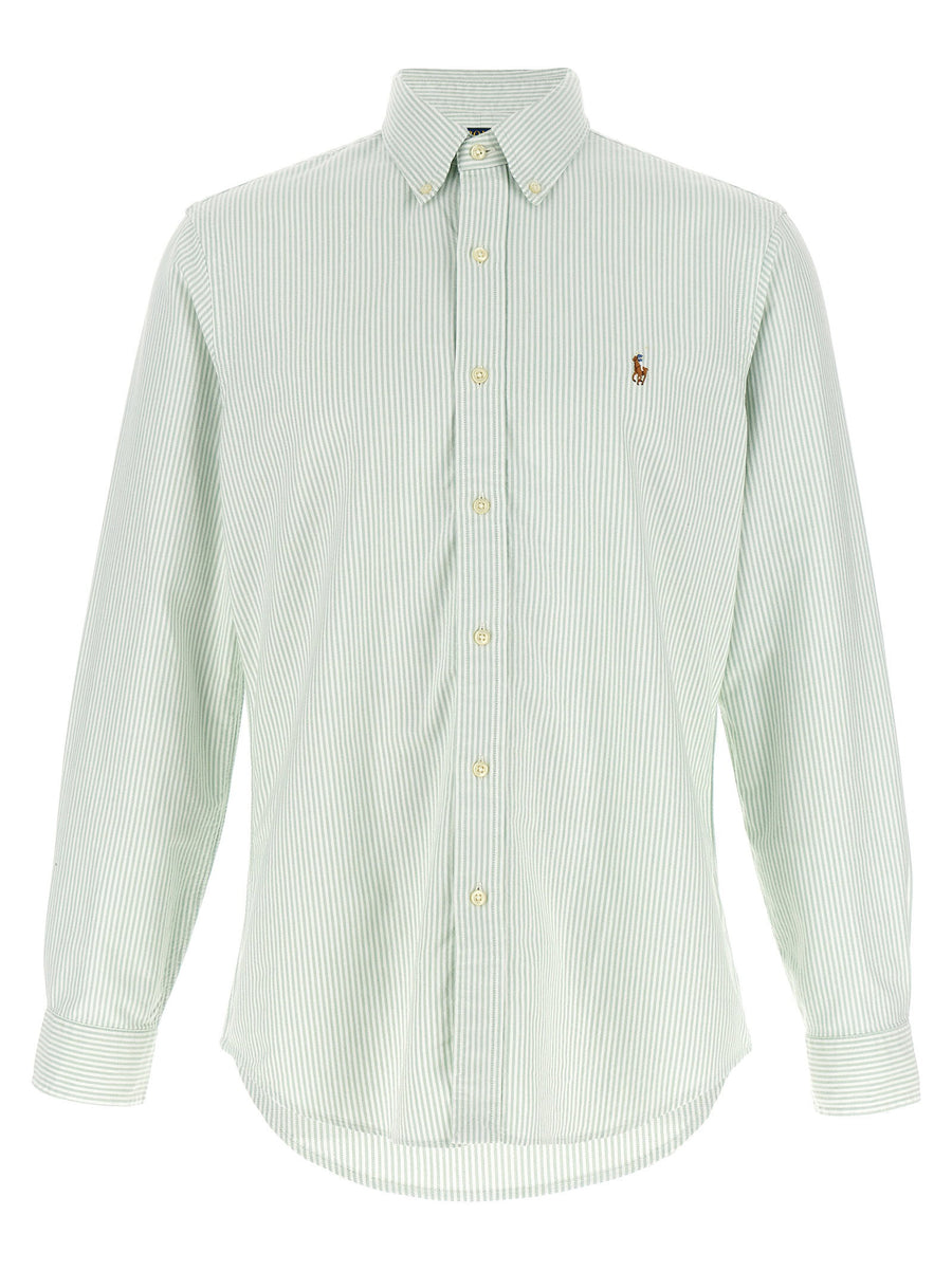 Polo Ralph Lauren Button Down Shirt For Men Green Striped 100 Percent Cotton Oxford Custom Fit Smart Casual
