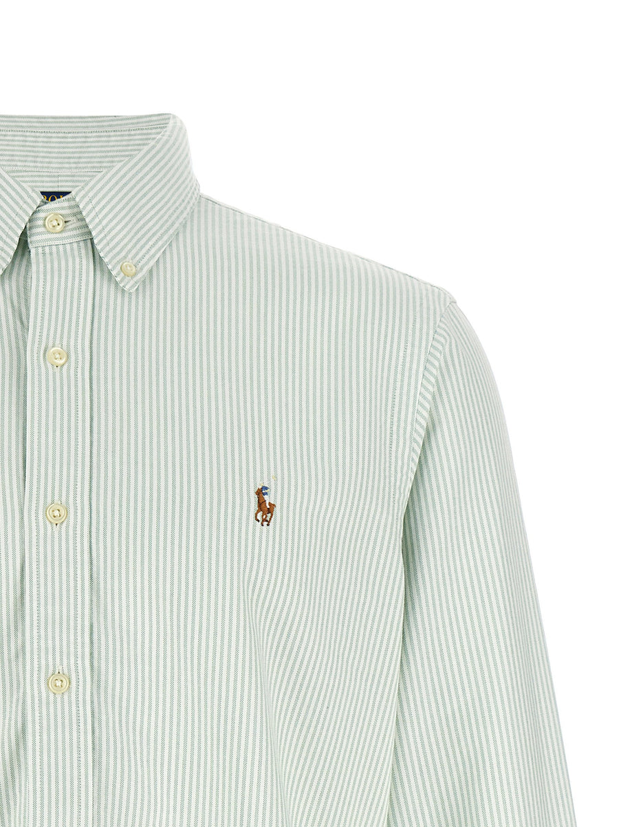 Polo Ralph Lauren Button Down Shirt For Men Green Striped 100 Percent Cotton Oxford Custom Fit Smart Casual