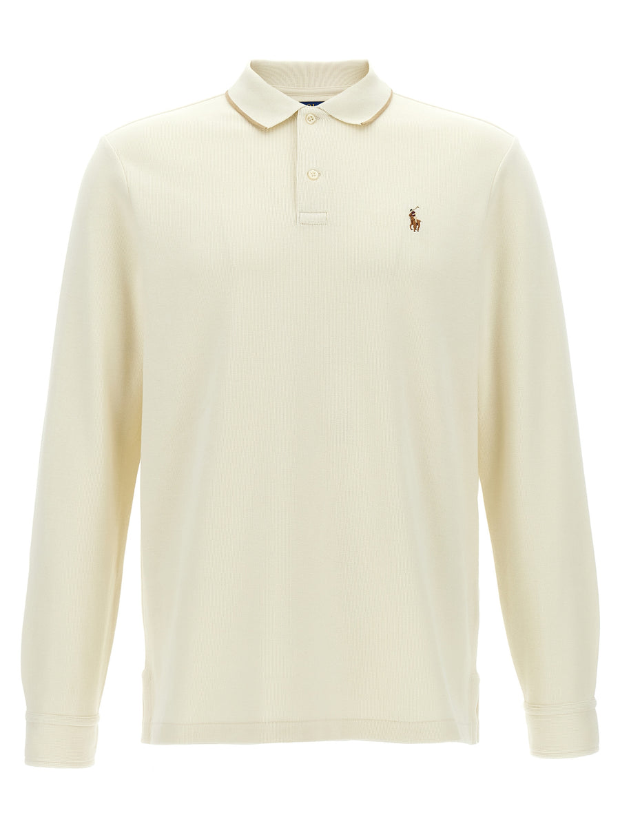 Polo Ralph Lauren Men's Fleece Cotton Polo Shirt Beige With Signature Logo Embroidery