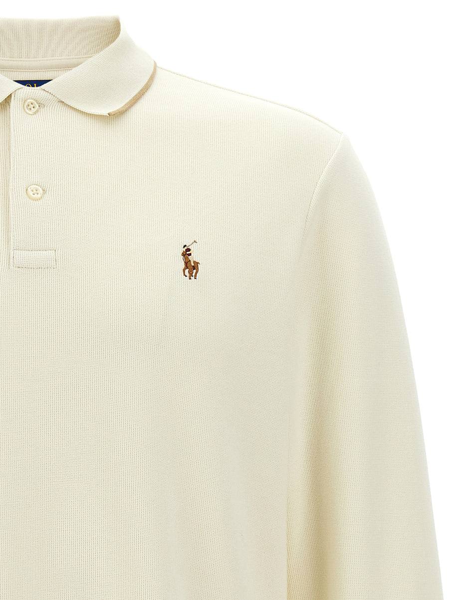 Polo Ralph Lauren Men's Fleece Cotton Polo Shirt Beige With Signature Logo Embroidery