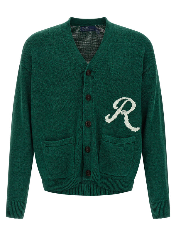 Polo Ralph Lauren Intarsia Logo Cardigan for Men Breathable Linen-Cotton Blend Lightweight Knit with Button Front