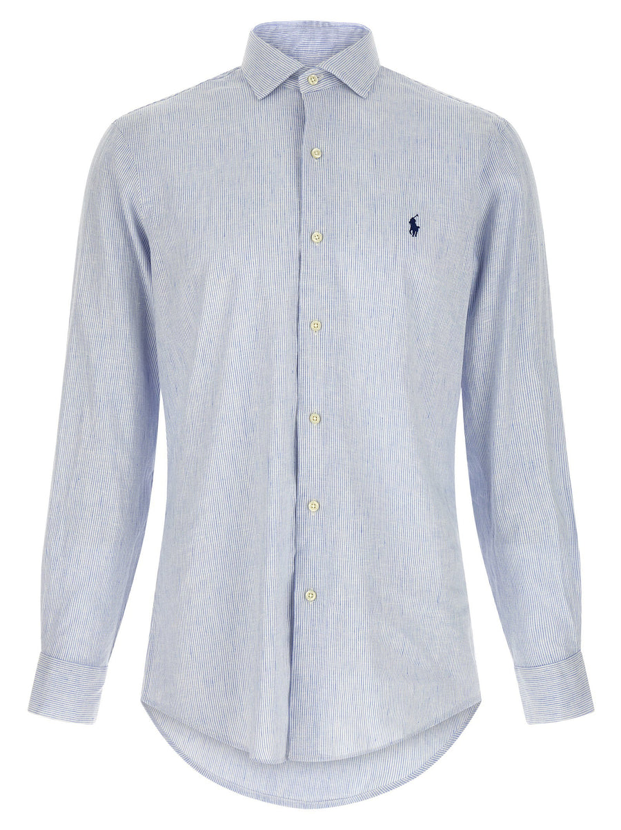 Polo Ralph Lauren Linen Cotton Shirt Light Blue French Collar Pony Embroidered
