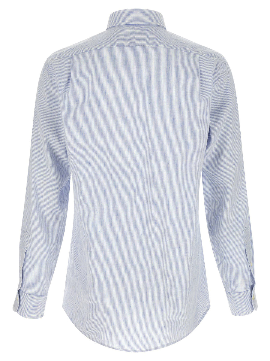 Polo Ralph Lauren Linen Cotton Shirt Light Blue French Collar Pony Embroidered