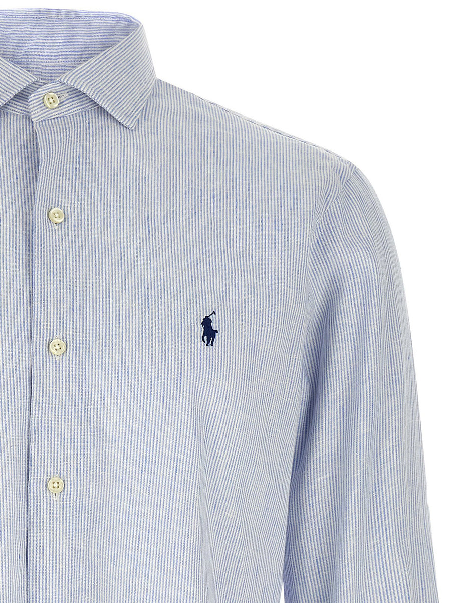 Polo Ralph Lauren Linen Cotton Shirt Light Blue French Collar Pony Embroidered