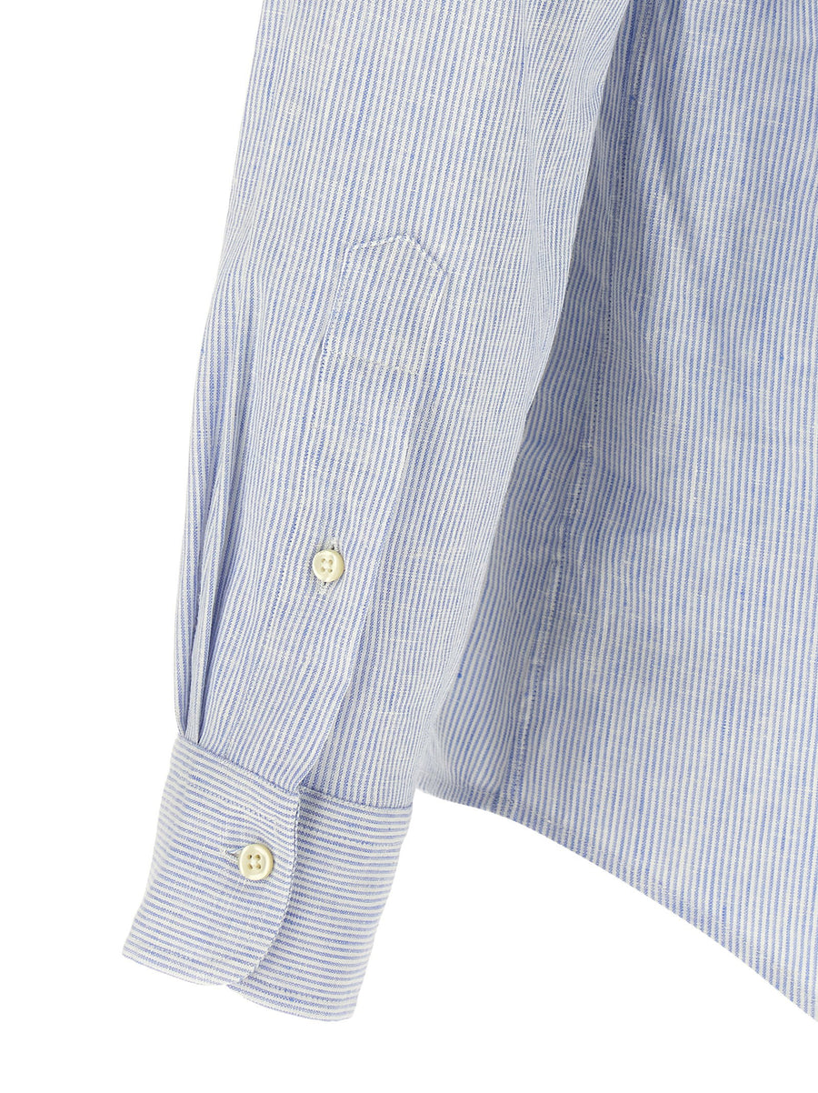 Polo Ralph Lauren Linen Cotton Shirt Light Blue French Collar Pony Embroidered