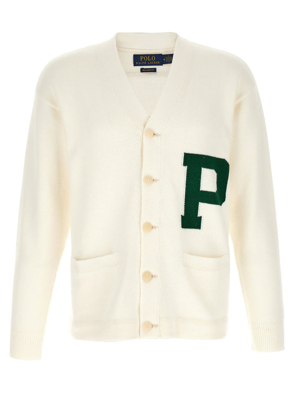 Polo Ralph Lauren Letter Intarsia Cardigan For Men 100 Percent Cotton Knit Relaxed Fit V Neck Green