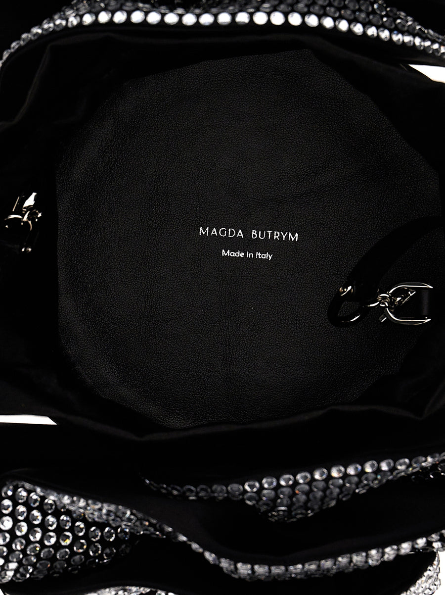 Magda Butrym Magda Crossbody Bag Black Satin With Crystal Flowers Drawstring Closure Luxury Evening Bag Women