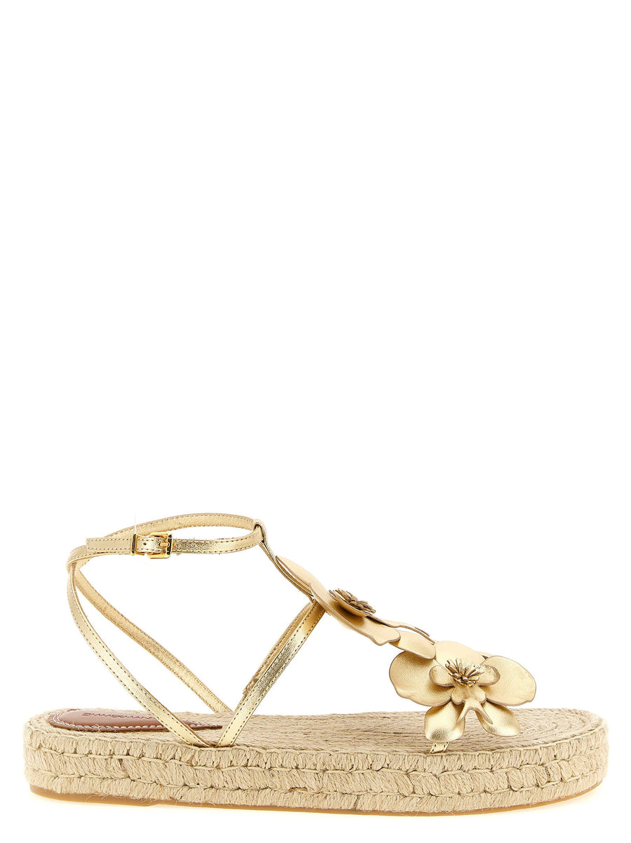 Zimmermann Orchid Gold Leather Espadrille Sandals With Adjustable Strap