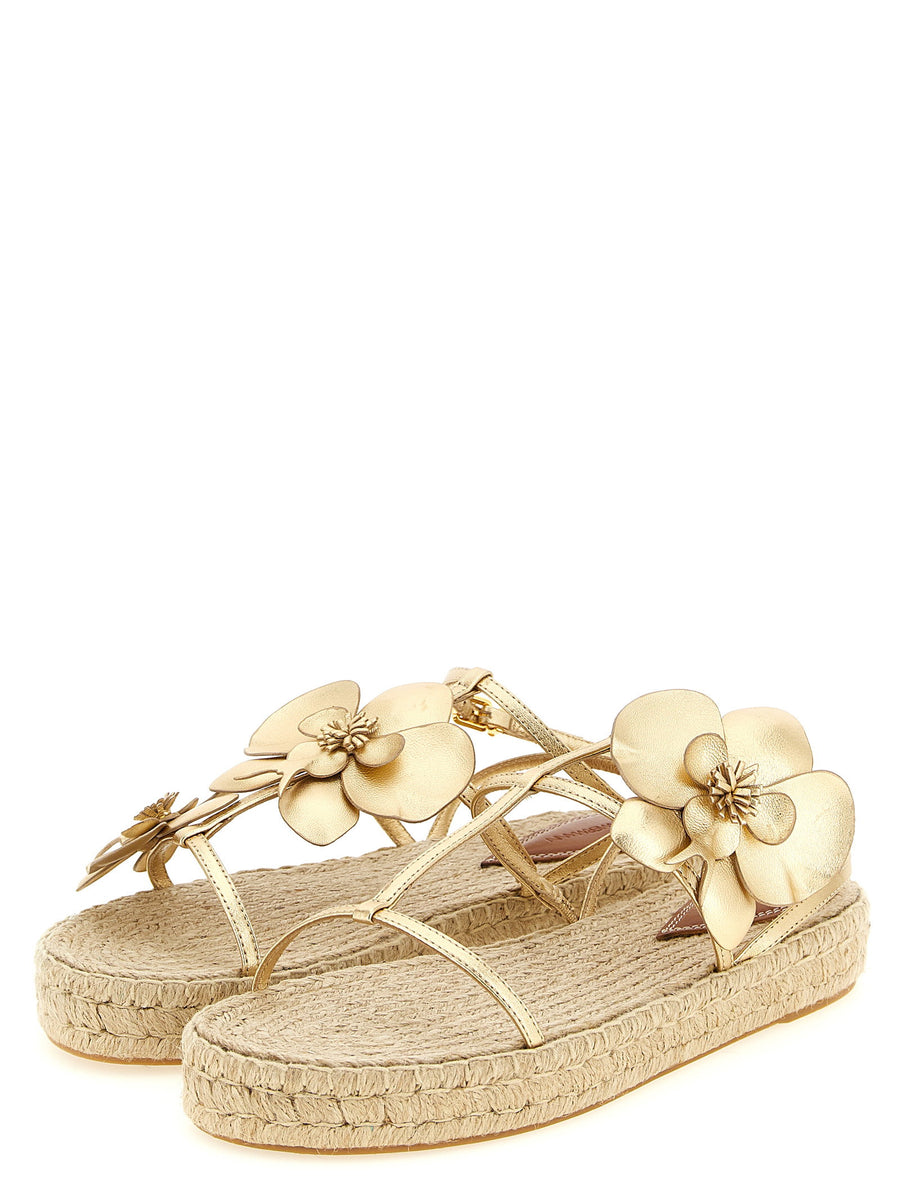 Zimmermann Orchid Gold Leather Espadrille Sandals With Adjustable Strap