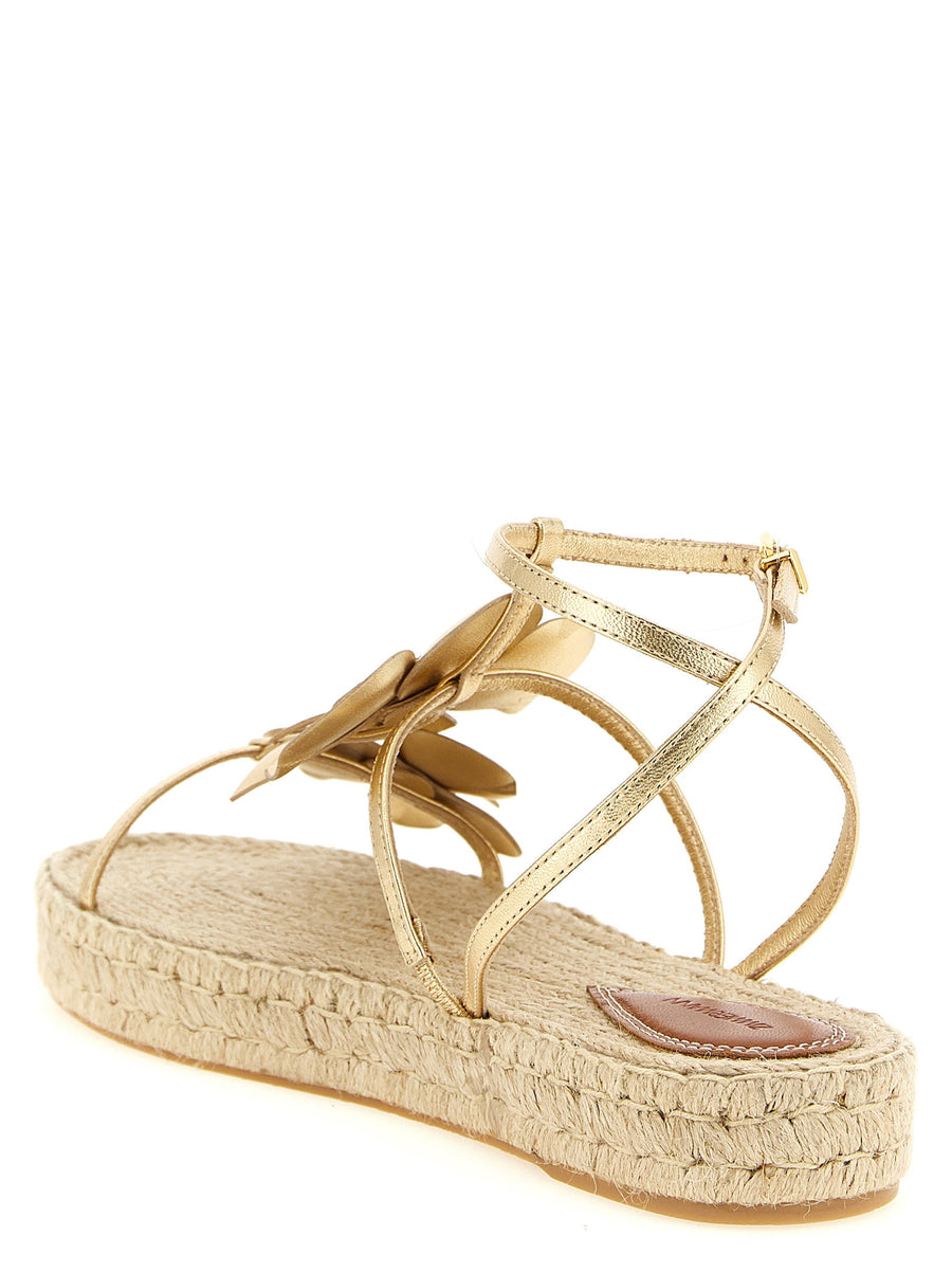 Zimmermann Orchid Gold Leather Espadrille Sandals With Adjustable Strap