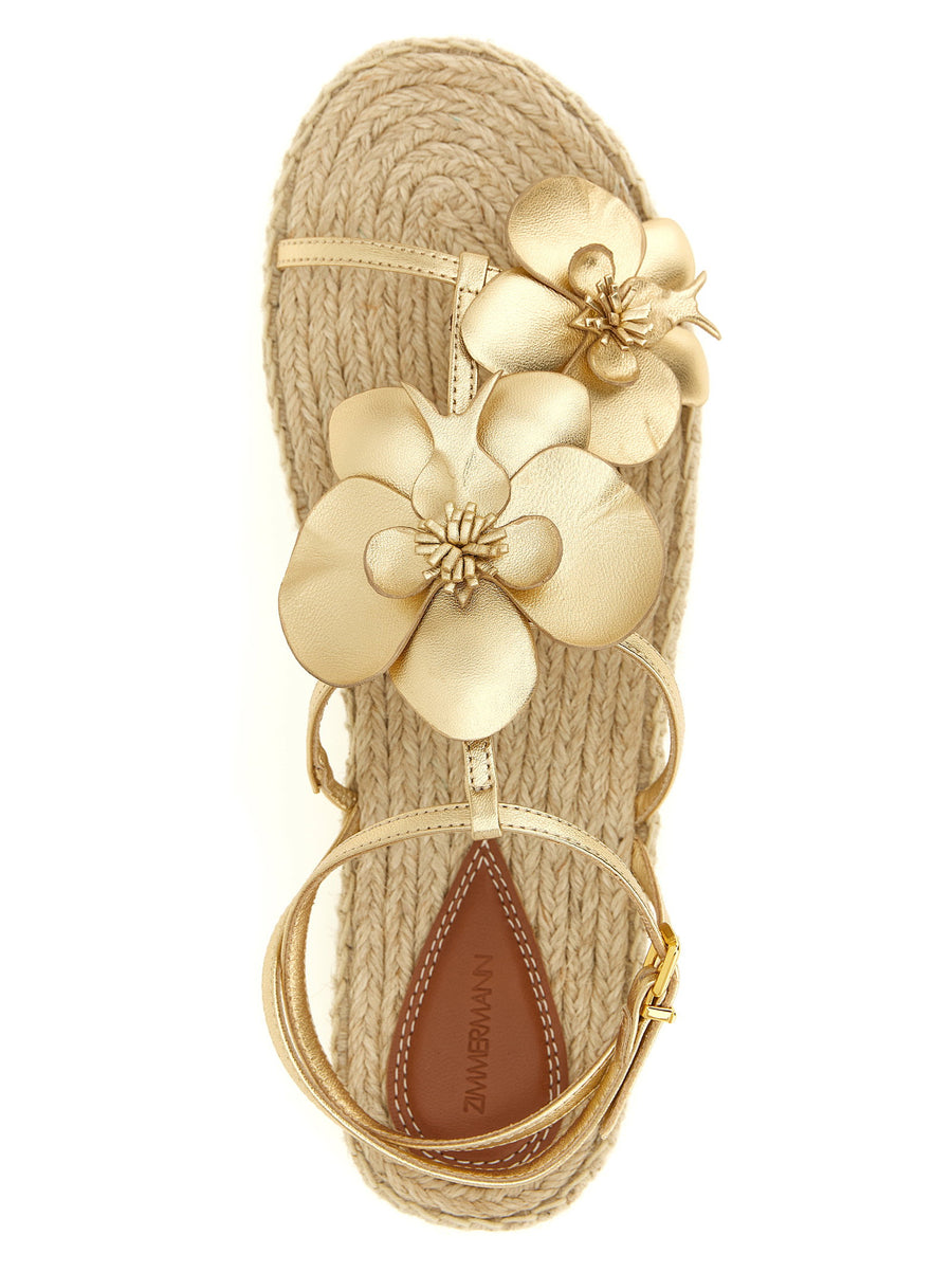 Zimmermann Orchid Gold Leather Espadrille Sandals With Adjustable Strap