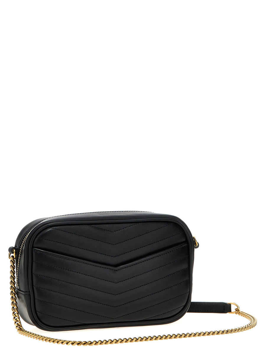 Saint Laurent Mini Lou Crossbody Bag Black Calfskin Leather Chevron Quilted Chain Strap For Women Timeless Elegance