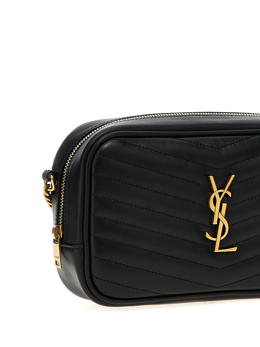 Saint Laurent Mini Lou Crossbody Bag Black Calfskin Leather Chevron Quilted Chain Strap For Women Timeless Elegance