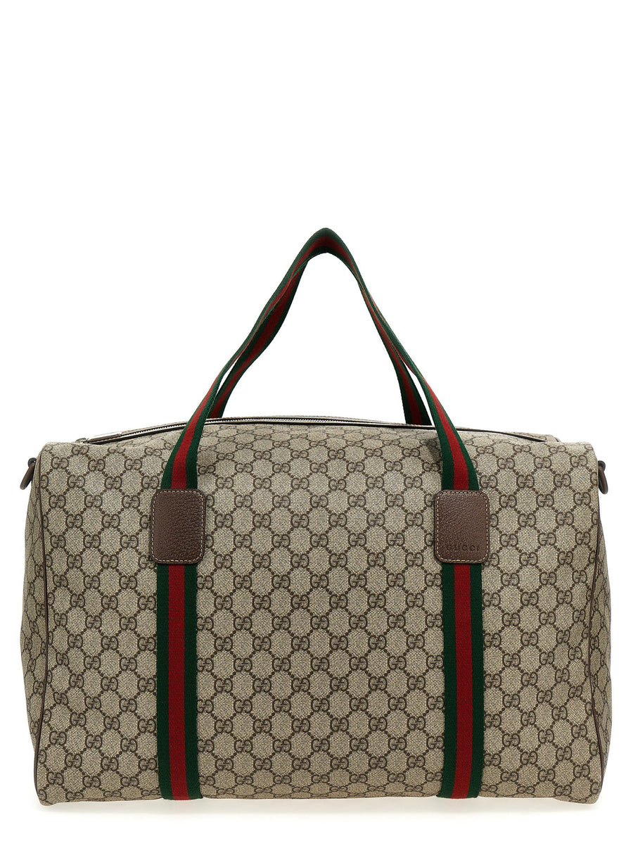 Gucci GG Supreme Large Travel Bag Beige Leather Details