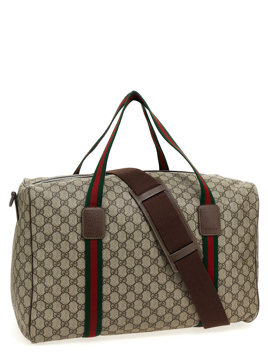 Gucci GG Supreme Large Travel Bag Beige Leather Details