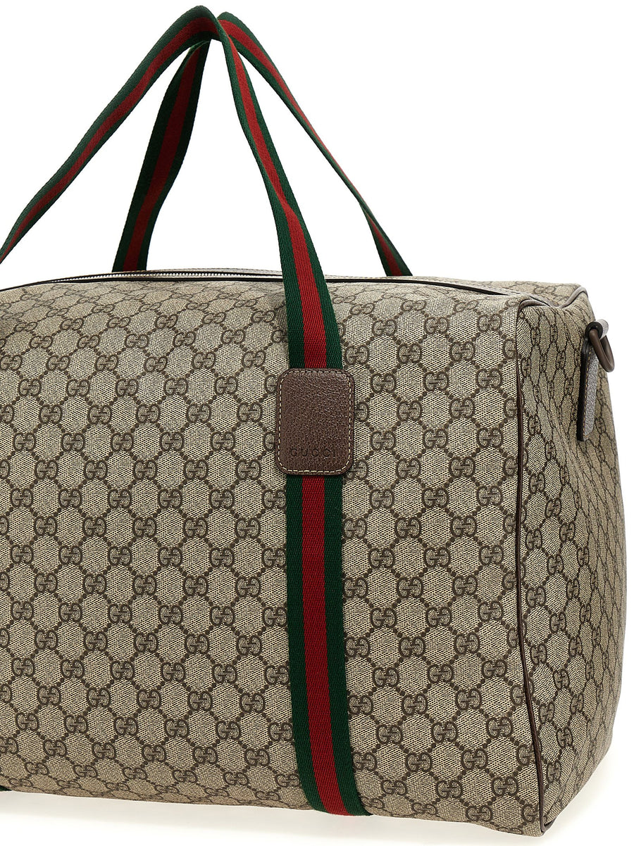 Gucci GG Supreme Large Travel Bag Beige Leather Details