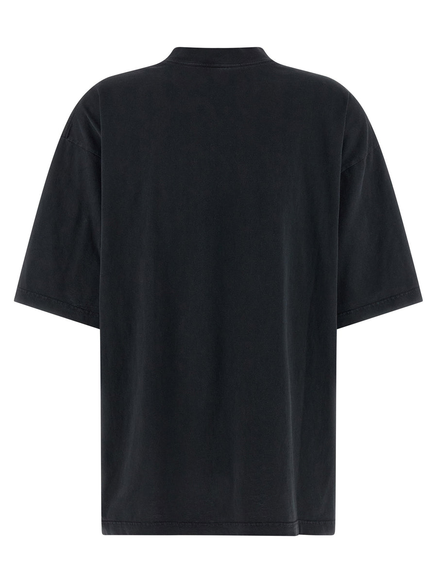 Balenciaga Cursive Embroidered Black Cotton T Shirt Women