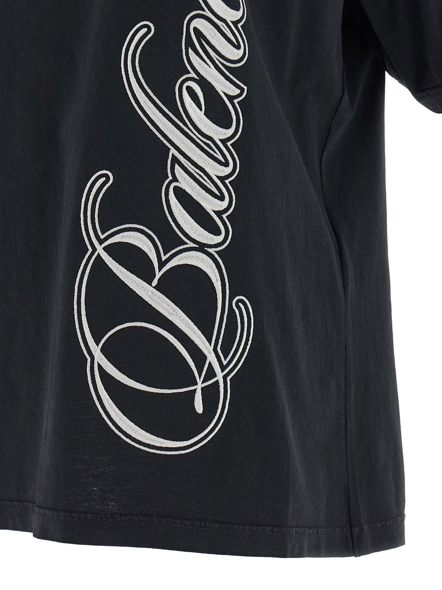 Balenciaga Cursive Embroidered Black Cotton T Shirt Women