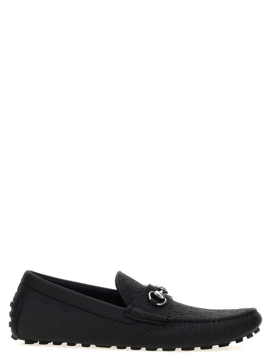 Gucci Morsetto Loafers Front Metal Moccasins Black Calfskin Leather Unisex