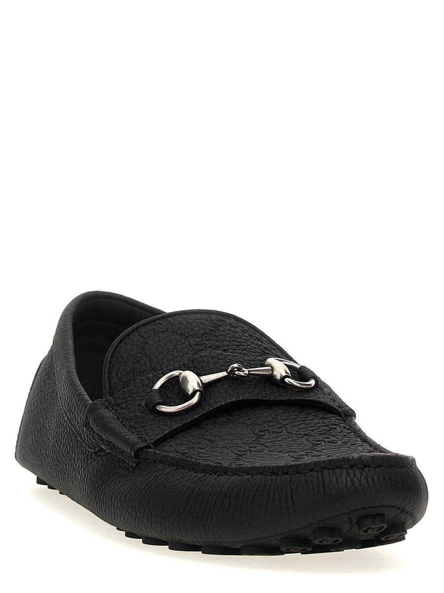 Gucci Morsetto Loafers Front Metal Moccasins Black Calfskin Leather Unisex