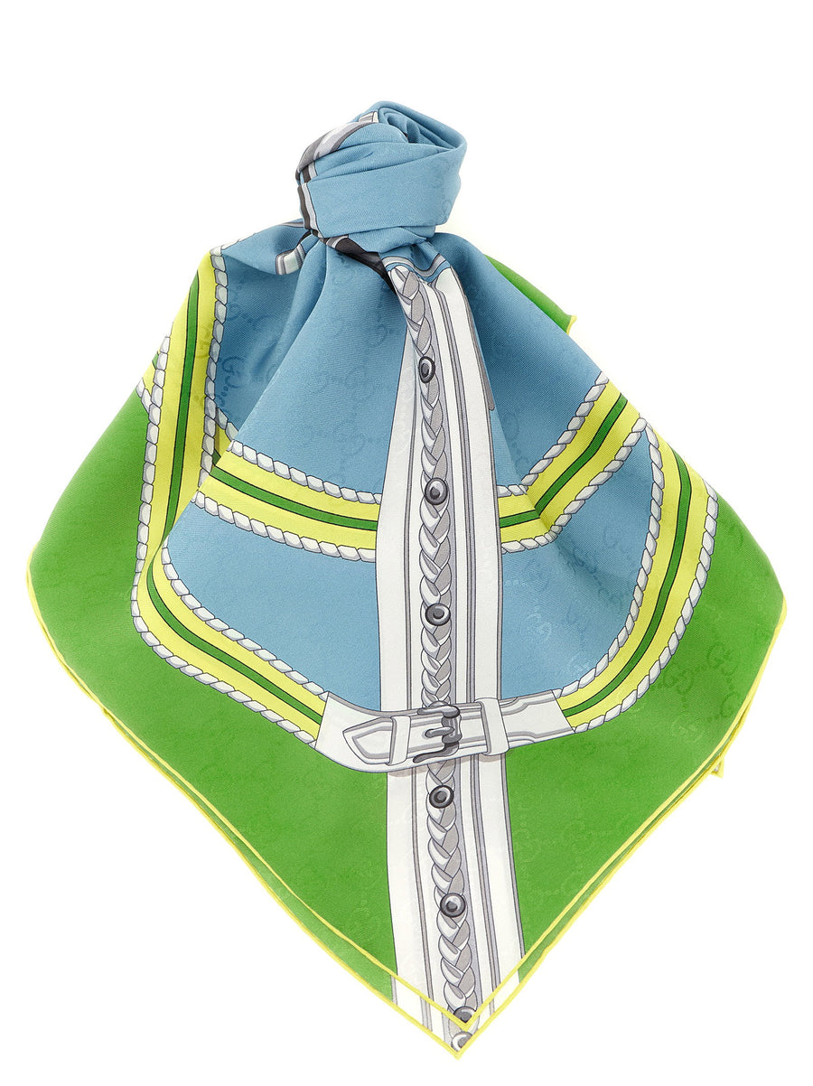 Gucci Silk Jacquard Scarf With Horsebit Print Multicolor For Women 100 Percent Silk Luxury Accessory