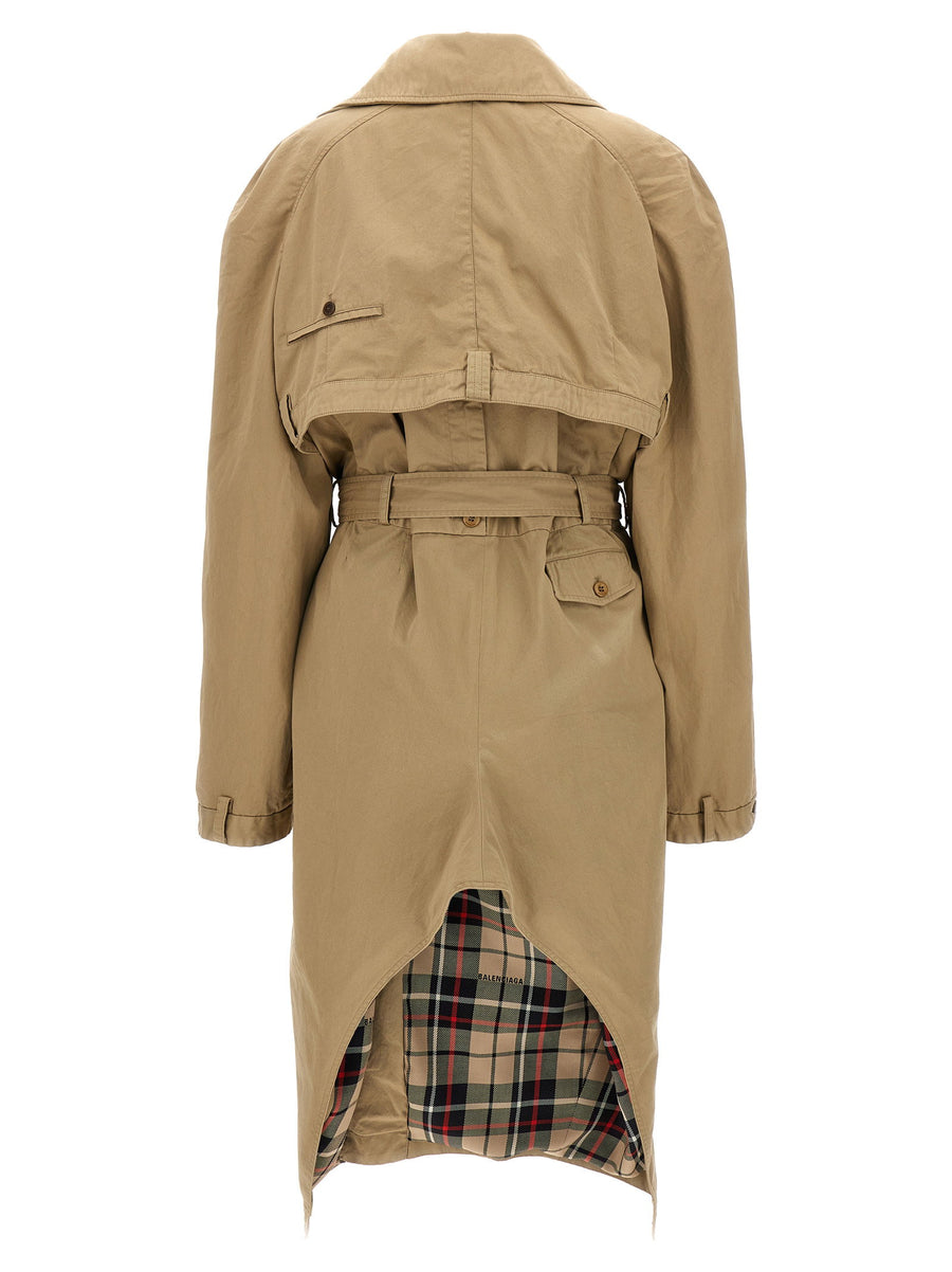 Balenciaga Deconstructed Trench Coat for Women Beige 100 Percent Cotton Oversized with Fabric Belt