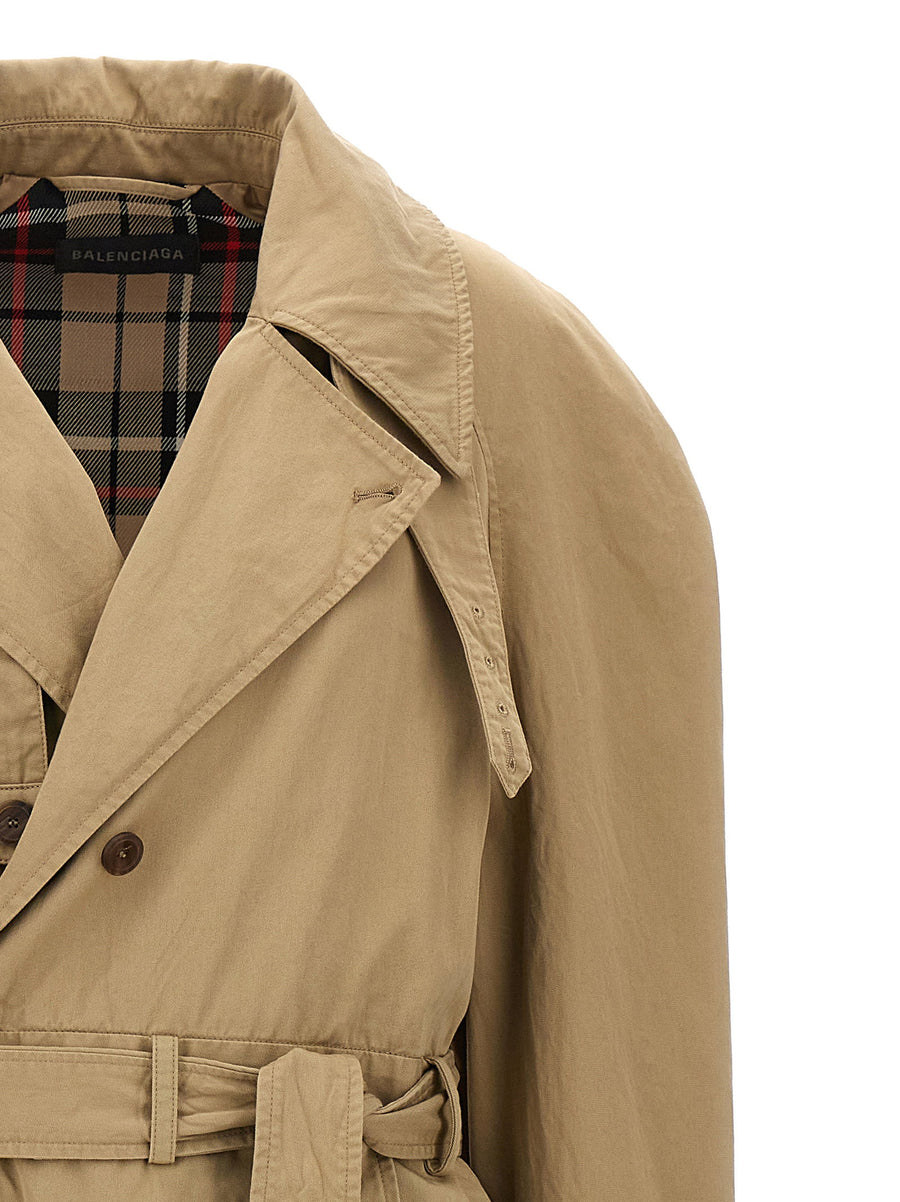 Balenciaga Deconstructed Trench Coat for Women Beige 100 Percent Cotton Oversized with Fabric Belt
