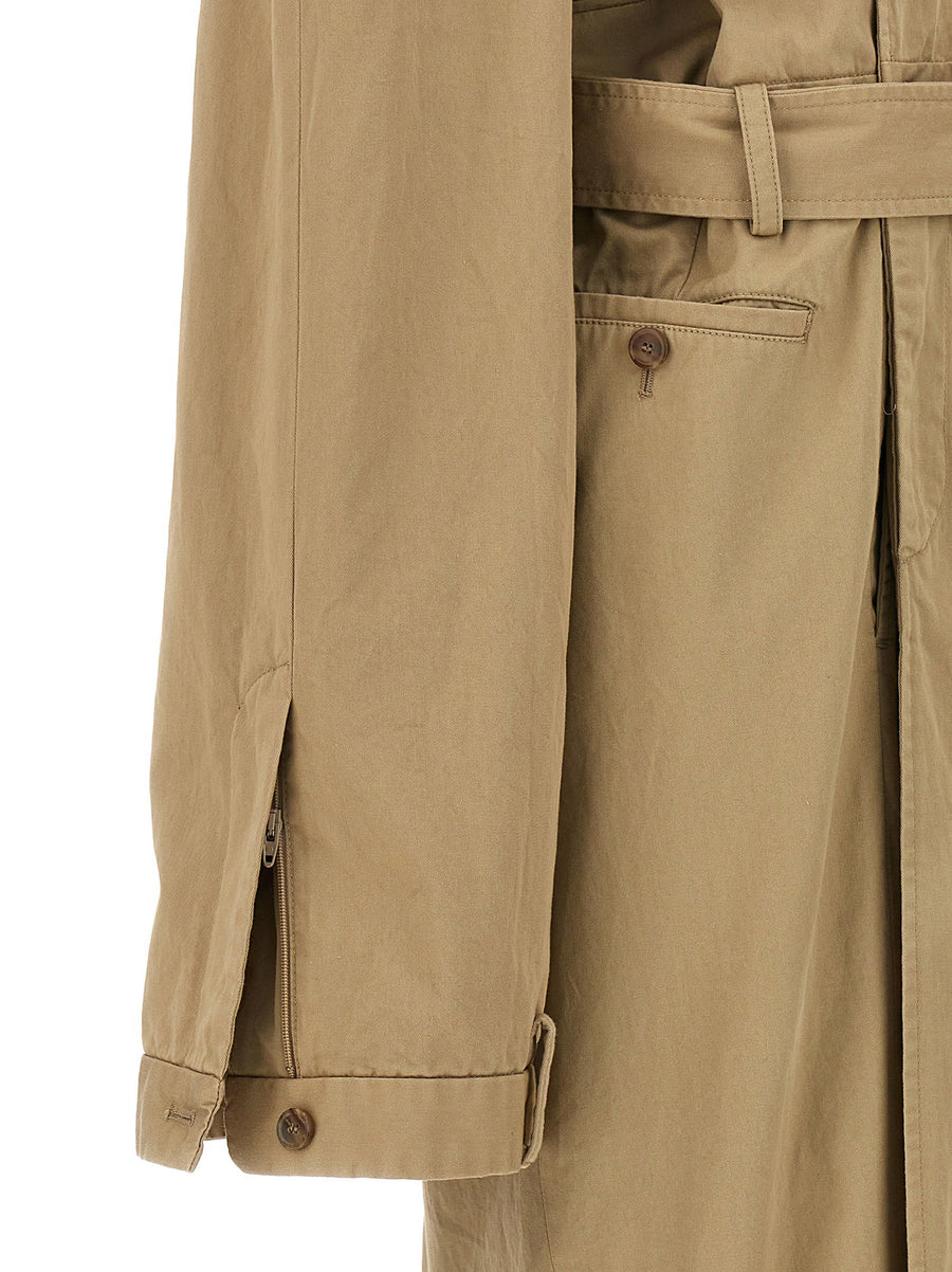 Balenciaga Deconstructed Trench Coat for Women Beige 100 Percent Cotton Oversized with Fabric Belt