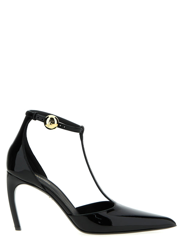 Ferragamo Odette Black Patent Leather Pumps With Ankle Strap