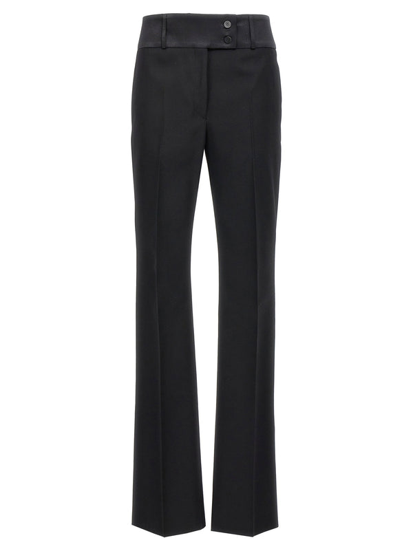 Ferragamo Tuxedo Pants For Women In Black Virgin Wool With Satin Waistband And Tailored Fit