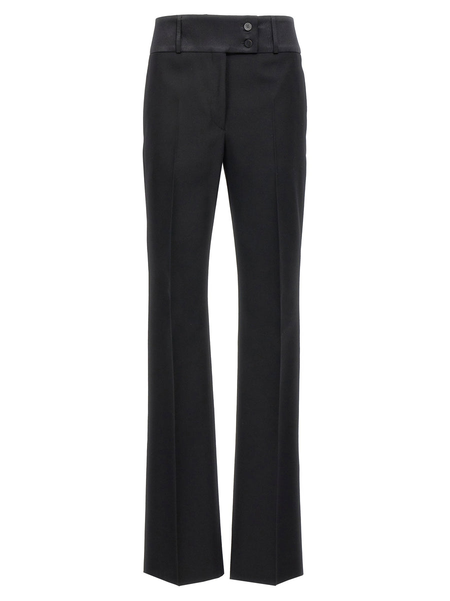 Ferragamo Tuxedo Pants For Women In Black Virgin Wool With Satin Waistband And Tailored Fit