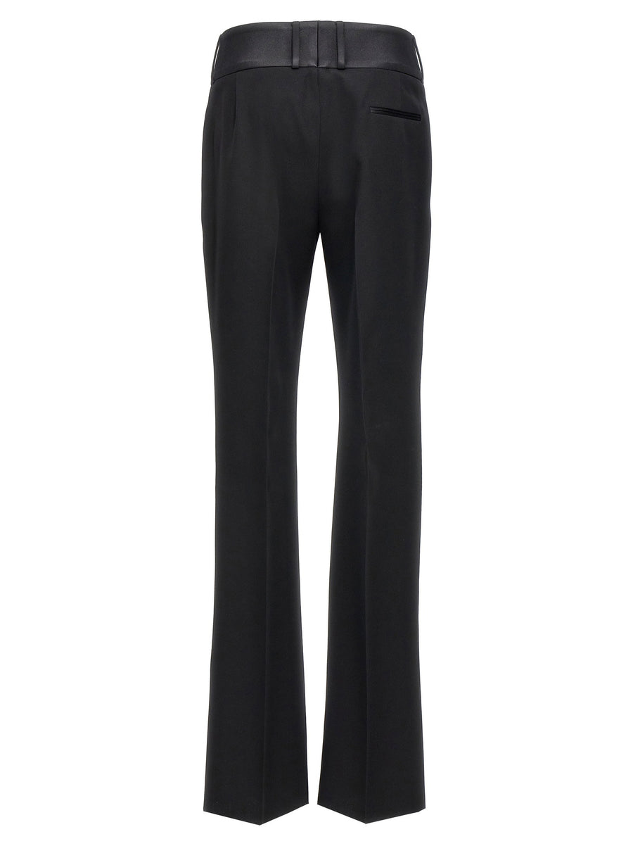 Ferragamo Tuxedo Pants For Women In Black Virgin Wool With Satin Waistband And Tailored Fit