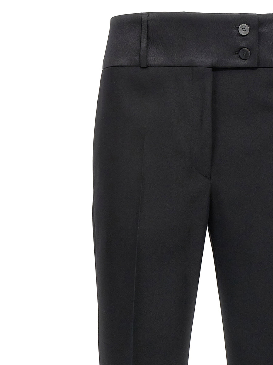 Ferragamo Tuxedo Pants For Women In Black Virgin Wool With Satin Waistband And Tailored Fit