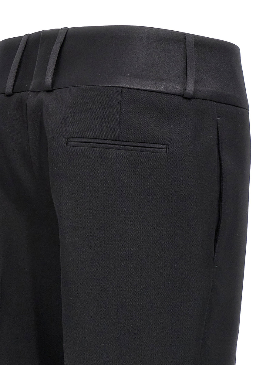 Ferragamo Tuxedo Pants For Women In Black Virgin Wool With Satin Waistband And Tailored Fit