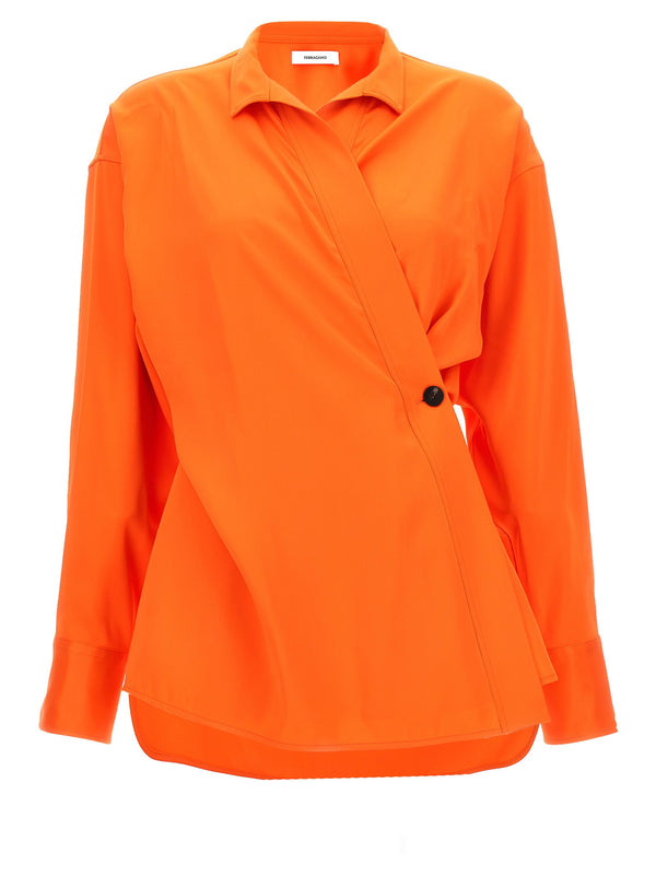 Ferragamo Satin Asymmetric Shirt For Women Luxurious Bold Orange Color Statement Top