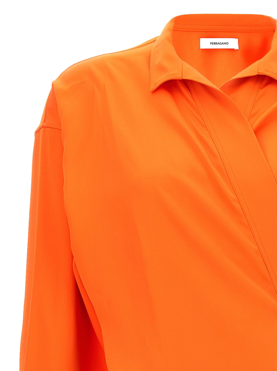 Ferragamo Satin Asymmetric Shirt For Women Luxurious Bold Orange Color Statement Top