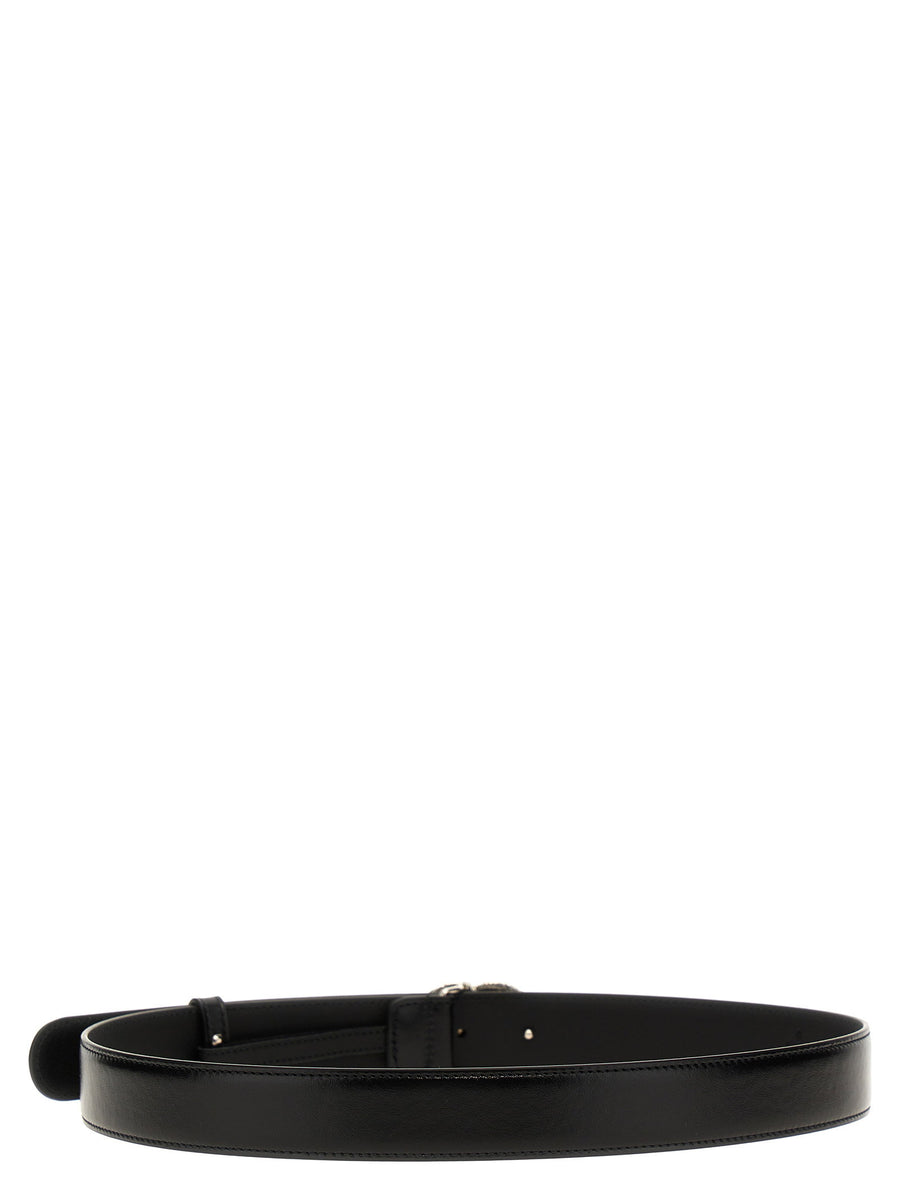 Gucci GG Marmont Crystal Logo Belt Black Leather Accessory