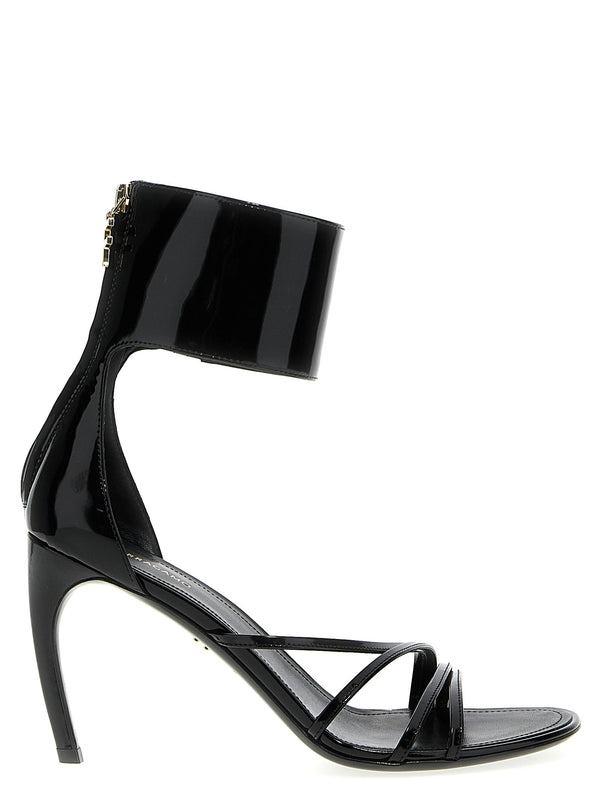 Ferragamo Clethra Sandals Luxurious Black Calf Leather With Ankle Strap Back Zip Curved Heel For Women