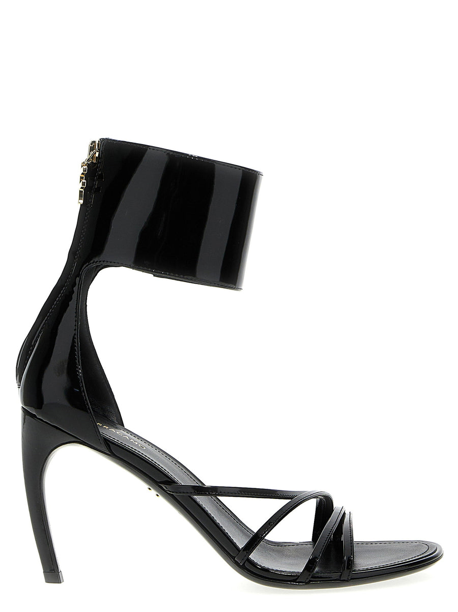 Ferragamo Clethra Sandals Luxurious Black Calf Leather With Ankle Strap Back Zip Curved Heel For Women