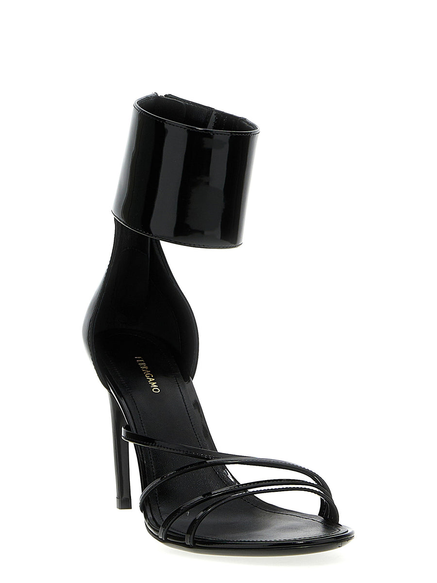 Ferragamo Clethra Sandals Luxurious Black Calf Leather With Ankle Strap Back Zip Curved Heel For Women