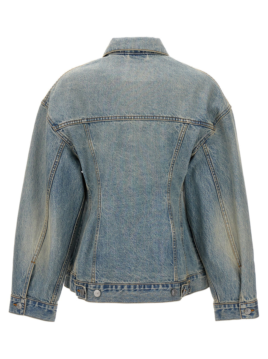 Balenciaga Hourglass Denim Jacket For Women Cinched Waist Light Blue Cotton Spring 2024 Collection