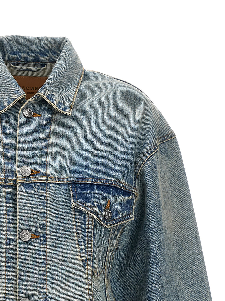 Balenciaga Hourglass Denim Jacket For Women Cinched Waist Light Blue Cotton Spring 2024 Collection