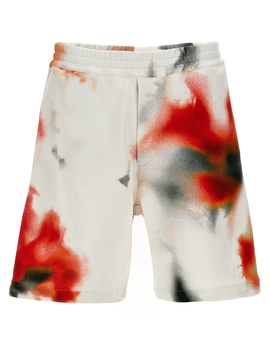 Alexander McQueen Obscured Flower Bermuda Shorts For Men Bold Multicolor Print Drawstring