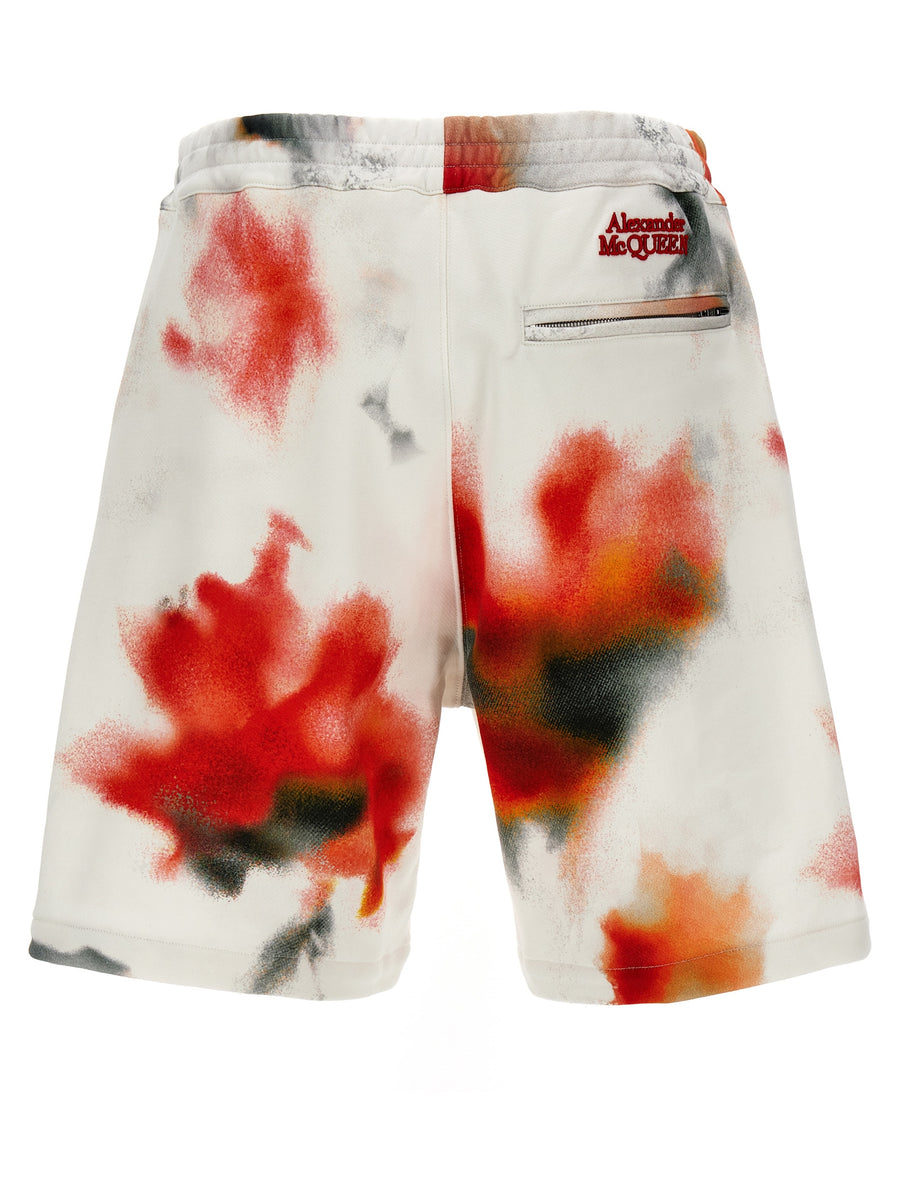 Alexander McQueen Obscured Flower Bermuda Shorts For Men Bold Multicolor Print Drawstring