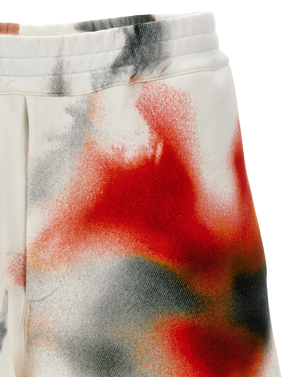 Alexander McQueen Obscured Flower Bermuda Shorts For Men Bold Multicolor Print Drawstring