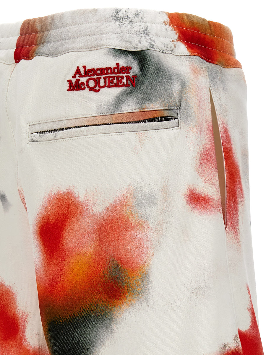 Alexander McQueen Obscured Flower Bermuda Shorts For Men Bold Multicolor Print Drawstring