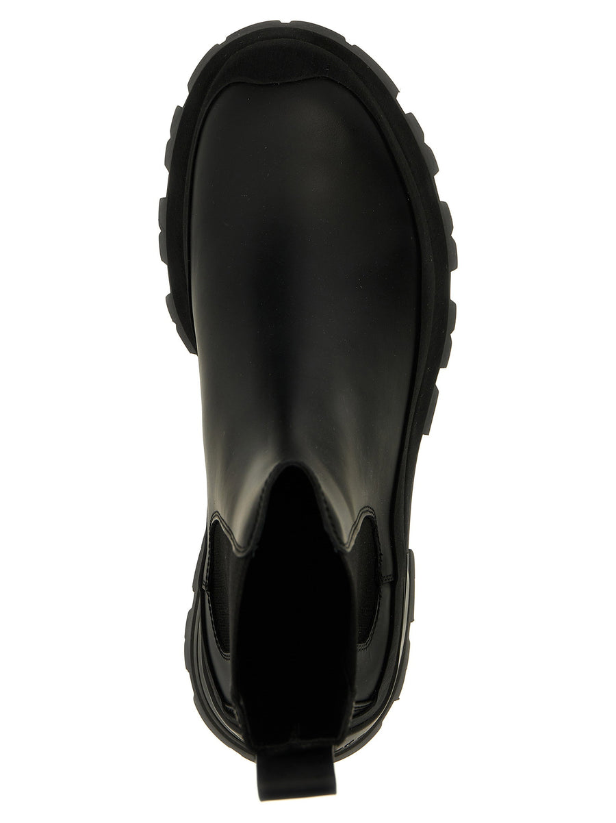 Alexander McQueen Wander Ankle Boots For Men Black Leather With Side Elastic And Durable Rubber Sole For City Life